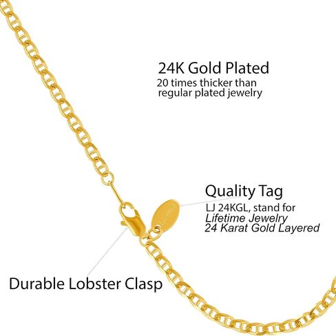LIFETIME JEWELRY للسيدات خلخال ذهبي 3 ملم سوار الكاحل بسلسلة مارينر مطلية بالذهب 24 قيراط in Kuwait