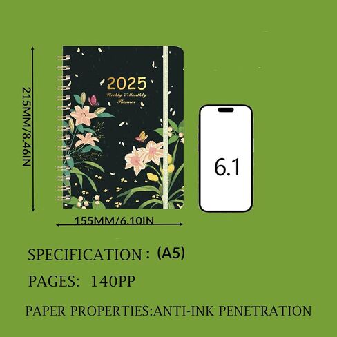 2025 Planner Weekly and Monthly, 6.1x8.5 Inch Planner with January 2025 - December 2025, Anti-Ink Bleed, Durable Hardcover with Double Wire Binding in Saudi Arabia