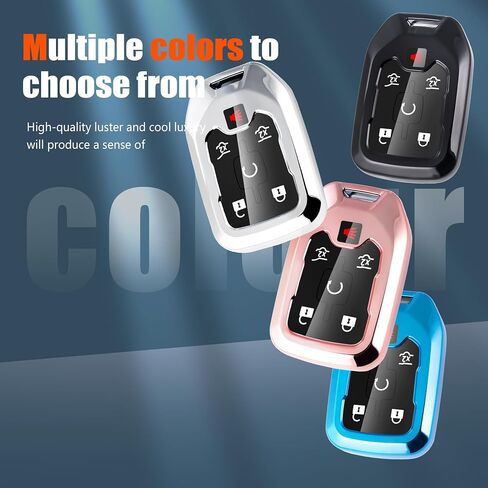 for GMC Key Fob Cover with Leather Keychain, Soft TPU 360 Degree Protection Key Fob Case Compatible with 2017-2021 Silverado Suburban Tahoe Acadia Sierra Terrain Yukon Smart Remote in Saudi Arabia