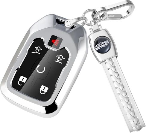 for GMC Key Fob Cover with Leather Keychain, Soft TPU 360 Degree Protection Key Fob Case Compatible with 2017-2021 Silverado Suburban Tahoe Acadia Sierra Terrain Yukon Smart Remote in Saudi Arabia