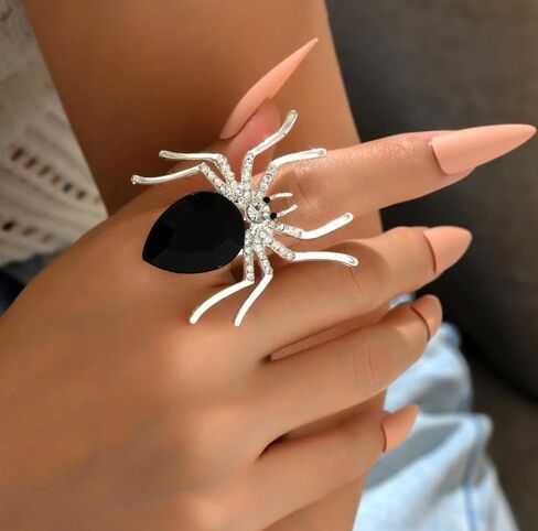 Halloween Spider Open Rings for Women，Statement Exaggerated Adjustable Zircon Gothic Retro Grunge Fashion Dainty Rings for Jewelry in Kuwait