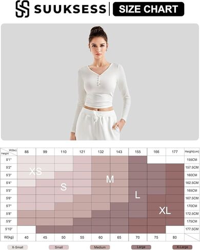 SUUKSESS Women Long Sleeve Henley T Shirts Button Down Slim Fit Tee Crop Top in Saudi Arabia