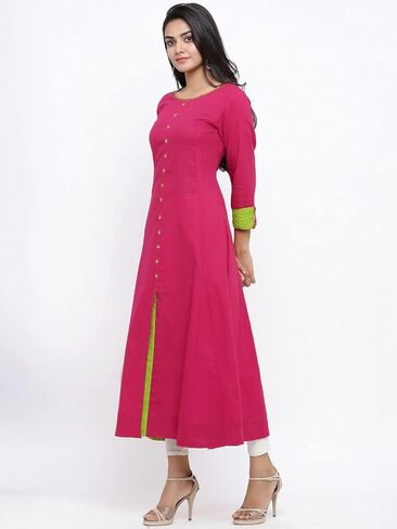 Yash Gallery Women's Cotton Slub Embroidered Anarkali Kurta in Kuwait