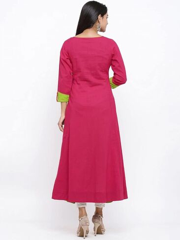 Yash Gallery Women's Cotton Slub Embroidered Anarkali Kurta in Kuwait