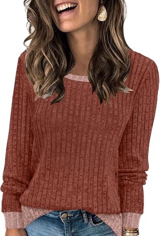 Sweaters For Women Crewneck Long Sleeve Shirts Lightweight Casual Tunic Tops in Saudi Arabia