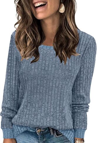 Sweaters For Women Crewneck Long Sleeve Shirts Lightweight Casual Tunic Tops in Saudi Arabia