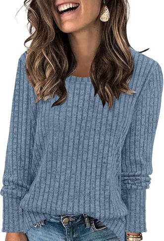 Sweaters For Women Crewneck Long Sleeve Shirts Lightweight Casual Tunic Tops in Saudi Arabia