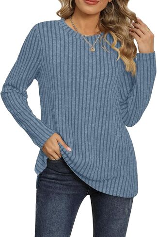 Sweaters For Women Crewneck Long Sleeve Shirts Lightweight Casual Tunic Tops in Saudi Arabia