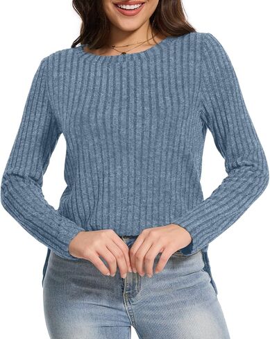 Sweaters For Women Crewneck Long Sleeve Shirts Lightweight Casual Tunic Tops in Saudi Arabia