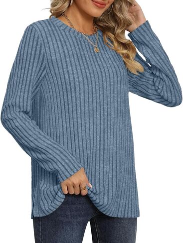 Sweaters For Women Crewneck Long Sleeve Shirts Lightweight Casual Tunic Tops in Saudi Arabia