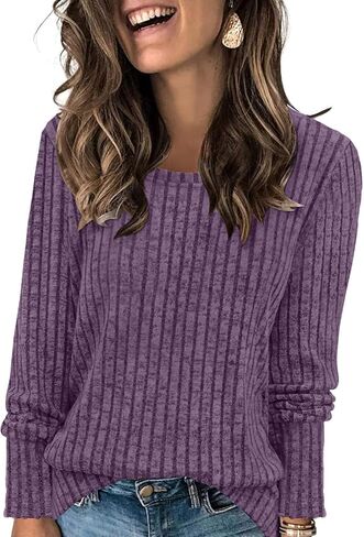 Sweaters For Women Crewneck Long Sleeve Shirts Lightweight Casual Tunic Tops in Saudi Arabia
