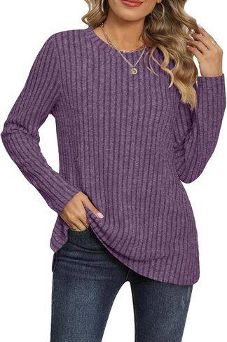 Sweaters For Women Crewneck Long Sleeve Shirts Lightweight Casual Tunic Tops in Saudi Arabia