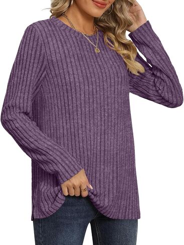 Sweaters For Women Crewneck Long Sleeve Shirts Lightweight Casual Tunic Tops in Saudi Arabia