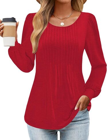 Long Sleeve Shirts Womens Fall Tops Dressy Casual Business Blouses Fashion 2024 Pleated Tunic Tops for Leggings in Kuwait