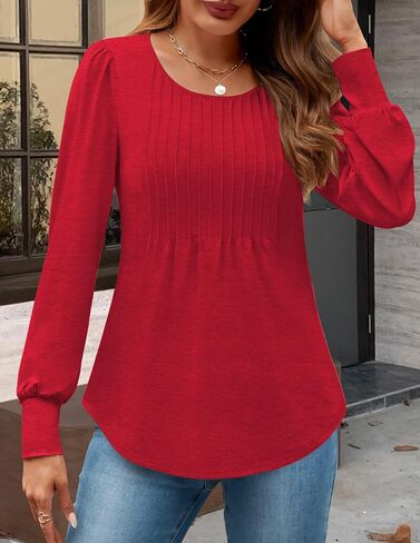 Long Sleeve Shirts Womens Fall Tops Dressy Casual Business Blouses Fashion 2024 Pleated Tunic Tops for Leggings in Kuwait