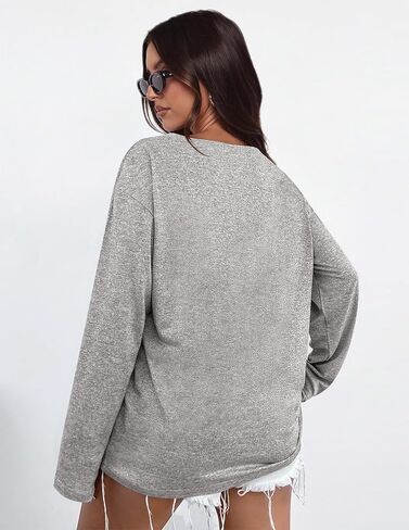 PRETTYGARDEN Womens Fall Fashion 2024 T Shirts Casual Long Sleeve V Neck Tunic Tops Loose Basic Tees in Saudi Arabia