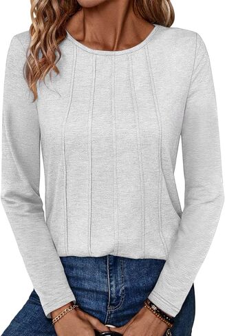 قمصان نسائية من TICTICMIMI بأكمام طويلة من Henley، بلوزة ذات ثنيات ورقبة دائرية، بلوزة تونيك فضفاضة in Kuwait