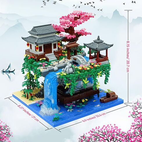 Peach Blossom Pond Building Set, 3320 Pcs Architecture Building Blocks with Light Cherry Blossom Tree Building Set Tree House Building Kit for Adult Teens Ages 14+ in Saudi Arabia