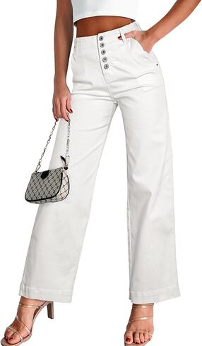 Sidefeel Women's Wide Leg Jeans High Waisted Button Fly Stretchy Straight Legs Denim Pants in Saudi Arabia
