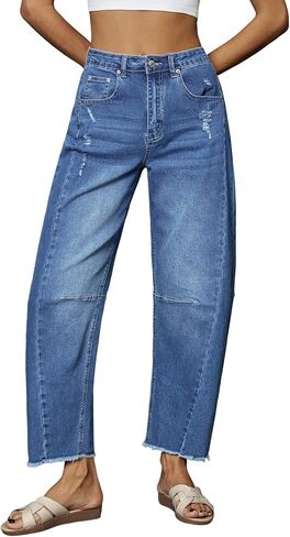 Genleck Barrel Jeans Women Wide Leg Vintage Baggy Ripped JeansY2k Boyfriend Denim Pants in Saudi Arabia