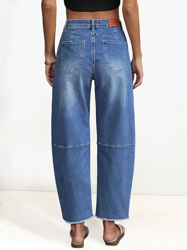 Genleck Barrel Jeans Women Wide Leg Vintage Baggy Ripped JeansY2k Boyfriend Denim Pants in Saudi Arabia