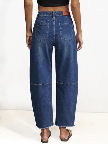 Genleck Barrel Jeans Women Wide Leg Vintage Baggy Ripped JeansY2k Boyfriend Denim Pants in Kuwait