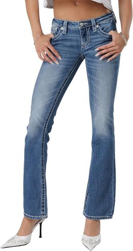 Miss Me Women's Can't Fleur De Lis Stitch Low-Rise Bootcut Jeans in Saudi Arabia