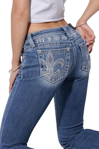 Miss Me Women's Can't Fleur De Lis Stitch Low-Rise Bootcut Jeans in Saudi Arabia