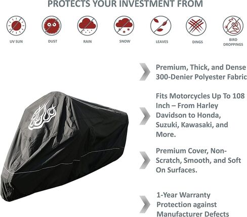 Formosa Covers | Motorcycle Cover, Premium Waterproof Outdoor Protection, Precision Fit up to 108 Inch Tour Bikes, Choppers and Cruisers – Flame Logo (XXL, Black & Silver) in Kuwait