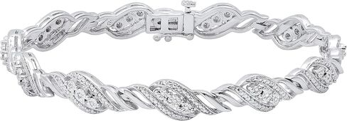 Dazzlingrock Collection 0.10 Carat (ctw) Round White Diamond Ladies Swirl Style Cluster Tennis Bracelet, Sterling Silver in Saudi Arabia