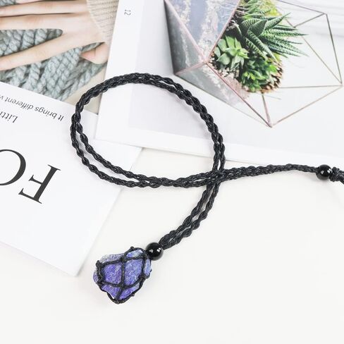 iSTONE Unisex Genuine Natural Gemstone Pendant Necklace Nylon Cord 25 Inch For Men Women in Saudi Arabia