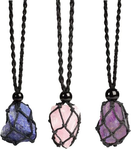 iSTONE Unisex Genuine Natural Gemstone Pendant Necklace Nylon Cord 25 Inch For Men Women in Saudi Arabia