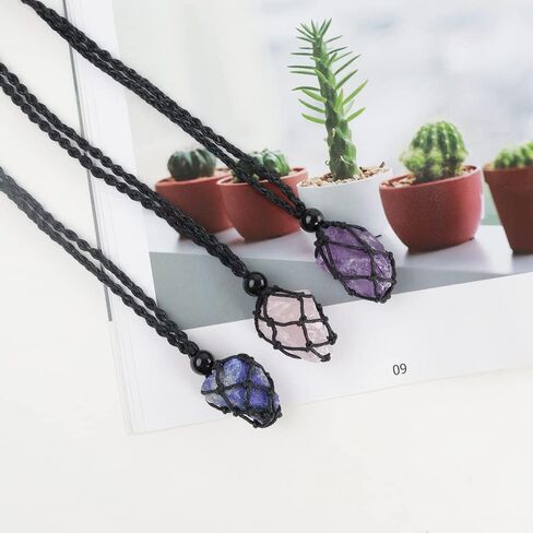 iSTONE Unisex Genuine Natural Gemstone Pendant Necklace Nylon Cord 25 Inch For Men Women in Saudi Arabia