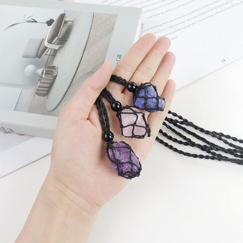 iSTONE Unisex Genuine Natural Gemstone Pendant Necklace Nylon Cord 25 Inch For Men Women in Saudi Arabia