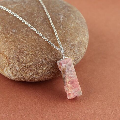 Raw Rhodochrosite Necklace, Silver Plated Necklace, Rough Gemstone Crystal, Healing Stone, Birthstone, Layering, Girlfriend, Gift for Her, Dainty Necklace, Friendship Day in Saudi Arabia