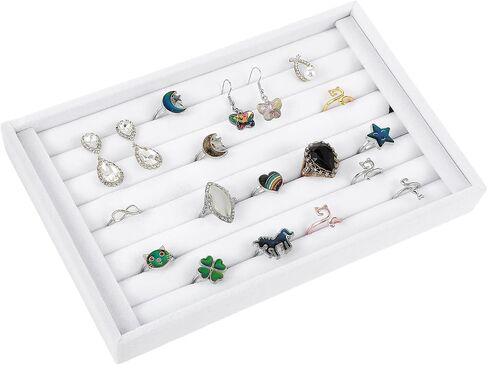 simarro Ring Display Tray, Velvet 7 Slots Ring Holder for Drawer Jewelry Organizer Stand for Rings Ring Holder Display Earrings Ring Organizer Home Organization & Decoration 8.7in×5.6in×1.2in (White) in Saudi Arabia