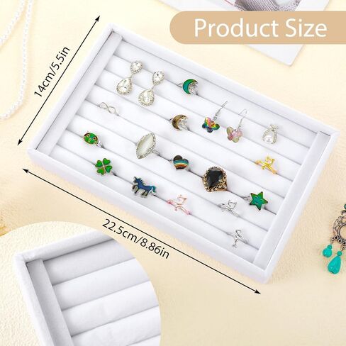 simarro Ring Display Tray, Velvet 7 Slots Ring Holder for Drawer Jewelry Organizer Stand for Rings Ring Holder Display Earrings Ring Organizer Home Organization & Decoration 8.7in×5.6in×1.2in (White) in Saudi Arabia