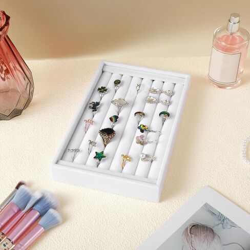 simarro Ring Display Tray, Velvet 7 Slots Ring Holder for Drawer Jewelry Organizer Stand for Rings Ring Holder Display Earrings Ring Organizer Home Organization & Decoration 8.7in×5.6in×1.2in (White) in Saudi Arabia