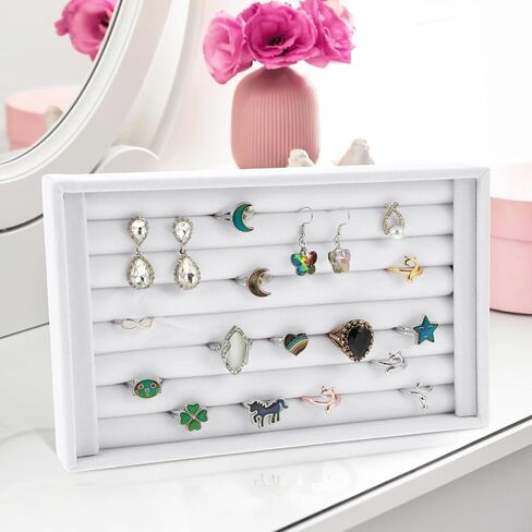 simarro Ring Display Tray, Velvet 7 Slots Ring Holder for Drawer Jewelry Organizer Stand for Rings Ring Holder Display Earrings Ring Organizer Home Organization & Decoration 8.7in×5.6in×1.2in (White) in Saudi Arabia