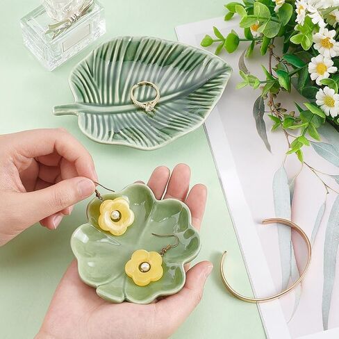 Leaf Flower Trinket Dish, Four Leaf Clover Ceramic Ring Holder, Lotus Leaf Jewelry Decorative Trinket Tray Plate Gifts for Women (Purple - Lotus Leaf) in Saudi Arabia