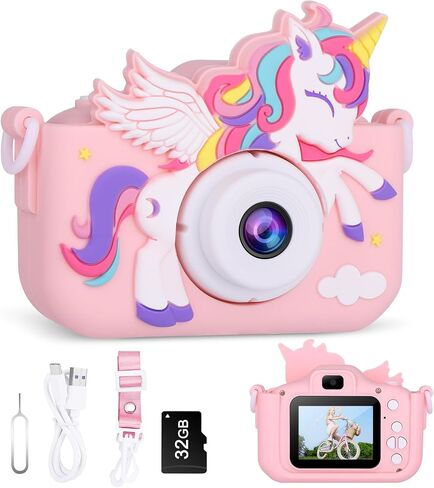 Unicorn Kids Digital Camera, Birthday Christmas Kids Toy Gifts for 5 6 7 8 9 10 Year Old Girls, 1080P HD Selfie Kids Camera Toys with 32GB Card in Saudi Arabia