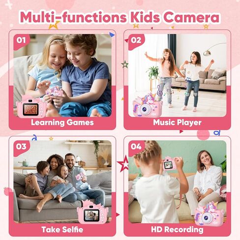Unicorn Kids Digital Camera, Birthday Christmas Kids Toy Gifts for 5 6 7 8 9 10 Year Old Girls, 1080P HD Selfie Kids Camera Toys with 32GB Card in Saudi Arabia
