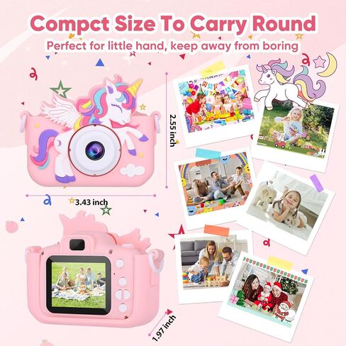 Unicorn Kids Digital Camera, Birthday Christmas Kids Toy Gifts for 5 6 7 8 9 10 Year Old Girls, 1080P HD Selfie Kids Camera Toys with 32GB Card in Saudi Arabia