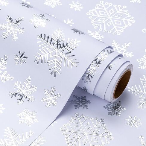 WRAPAHOLIC 3D Kraft Christmas Wrapping Paper Roll - Mini Roll - 17 Inch x 16.5 Feet - Gold and White Christmas Snowflake Design with Embossed Perfect for Holiday, Party Celebration in Saudi Arabia