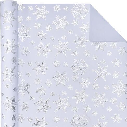 WRAPAHOLIC 3D Kraft Christmas Wrapping Paper Roll - Mini Roll - 17 Inch x 16.5 Feet - Gold and White Christmas Snowflake Design with Embossed Perfect for Holiday, Party Celebration in Saudi Arabia