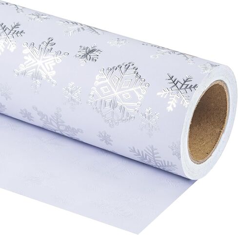 WRAPAHOLIC 3D Kraft Christmas Wrapping Paper Roll - Mini Roll - 17 Inch x 16.5 Feet - Gold and White Christmas Snowflake Design with Embossed Perfect for Holiday, Party Celebration in Saudi Arabia
