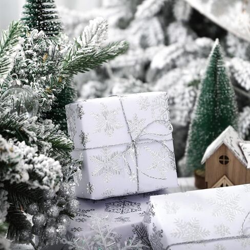 WRAPAHOLIC 3D Kraft Christmas Wrapping Paper Roll - Mini Roll - 17 Inch x 16.5 Feet - Gold and White Christmas Snowflake Design with Embossed Perfect for Holiday, Party Celebration in Saudi Arabia