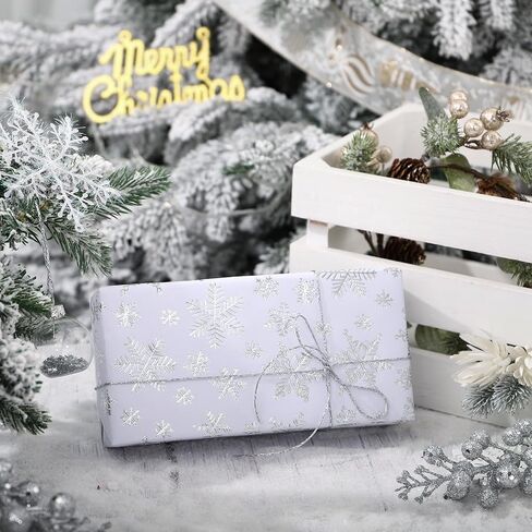 WRAPAHOLIC 3D Kraft Christmas Wrapping Paper Roll - Mini Roll - 17 Inch x 16.5 Feet - Gold and White Christmas Snowflake Design with Embossed Perfect for Holiday, Party Celebration in Saudi Arabia