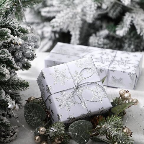 WRAPAHOLIC 3D Kraft Christmas Wrapping Paper Roll - Mini Roll - 17 Inch x 16.5 Feet - Gold and White Christmas Snowflake Design with Embossed Perfect for Holiday, Party Celebration in Saudi Arabia