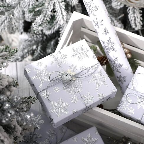 WRAPAHOLIC 3D Kraft Christmas Wrapping Paper Roll - Mini Roll - 17 Inch x 16.5 Feet - Gold and White Christmas Snowflake Design with Embossed Perfect for Holiday, Party Celebration in Saudi Arabia